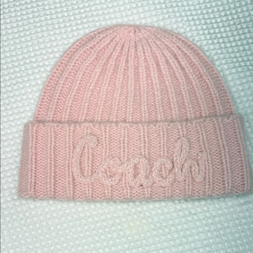 Coach Blush Pink Ribbed Beanie - NWT